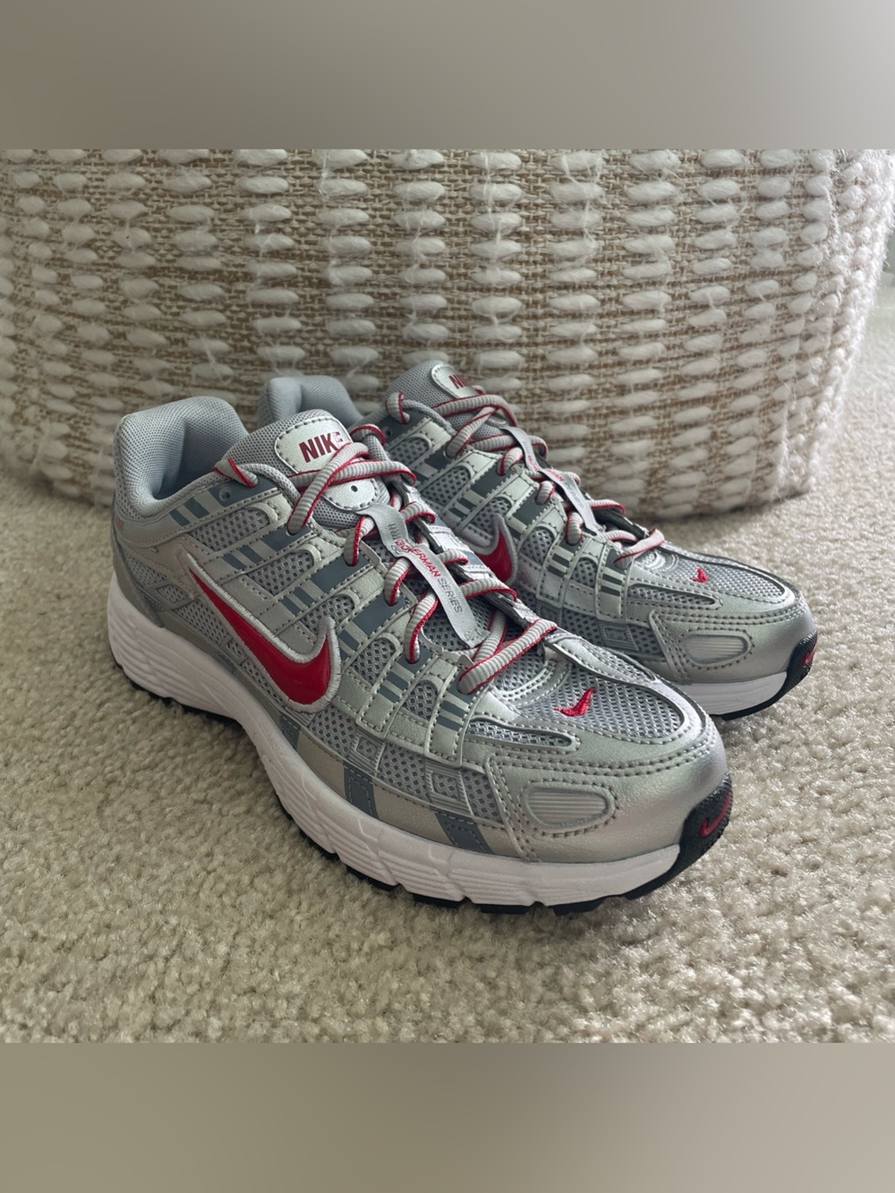 Nike P-6000 Gs Metallic Silver Gym Red HV5064-002 Size 5Y Women 6.5 New